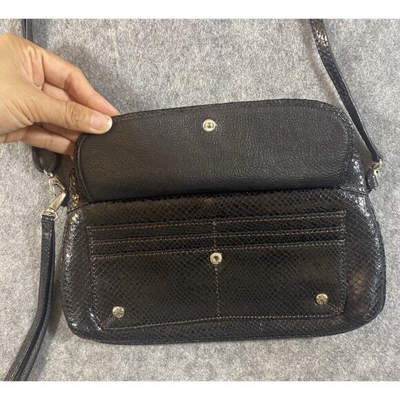 Brighton Purse Medium Black Faux Snack Skin Medium Shoulder Purse Clutch - Picture 5 of 13